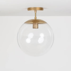Mod Glass Globe Post Flush Mount Pendant - 12inch Raw Brass / 2 Inch / Clear