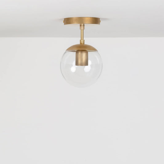 Mod Glass Globe Post Flush Mount Pendant - 6inch Raw Brass / 2 Inch / Clear