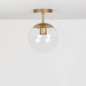Mod Glass Globe Post Flush Mount Pendant - 8inch Raw Brass / 2 Inch / Clear