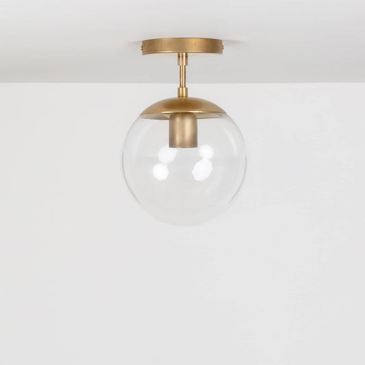 Mod Glass Globe Post Flush Mount Pendant - 8inch Raw Brass / 2 Inch / Clear