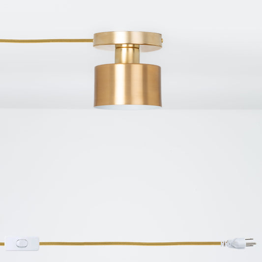 Puck Shade Button Plug-In Flush Mount Solid Raw Brass / Matching