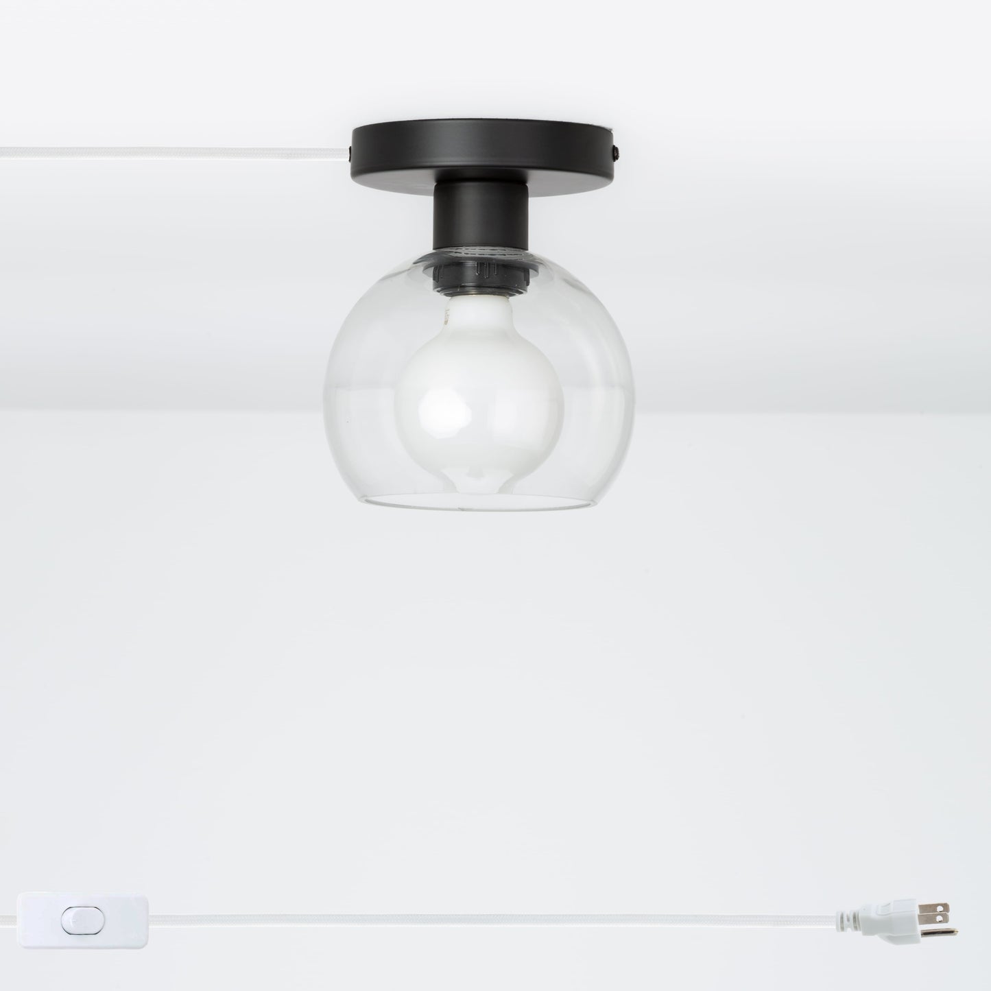 Glass Globe Button Plug-In Flush Mount - 6inch