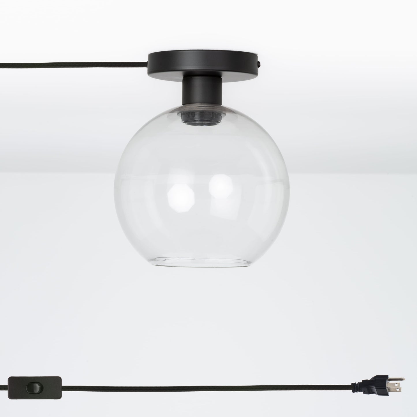 Glass Globe Button Plug-In Flush Mount - 8inch