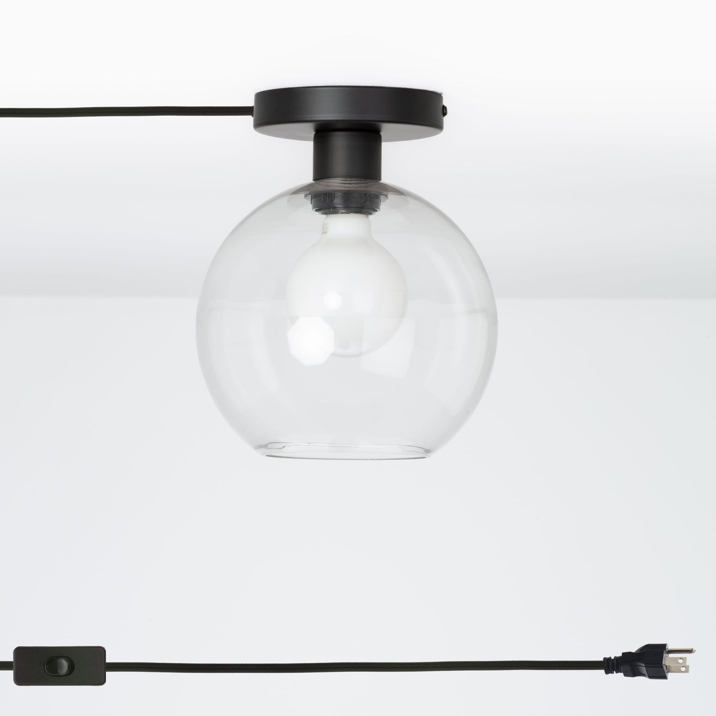 Glass Globe Button Plug-In Flush Mount - 8inch