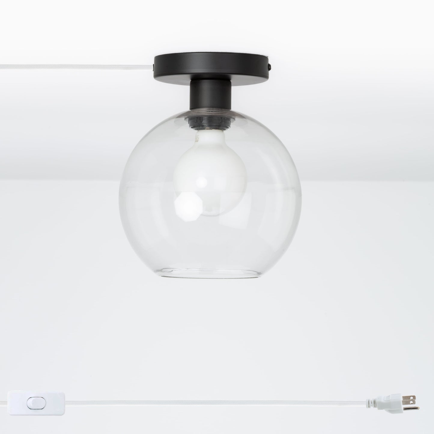 Glass Globe Button Plug-In Flush Mount - 8inch