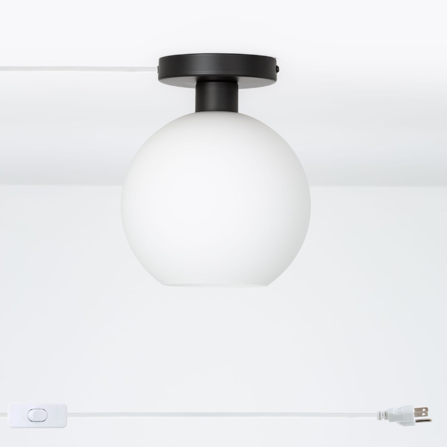 Glass Globe Button Plug-In Flush Mount - 8inch