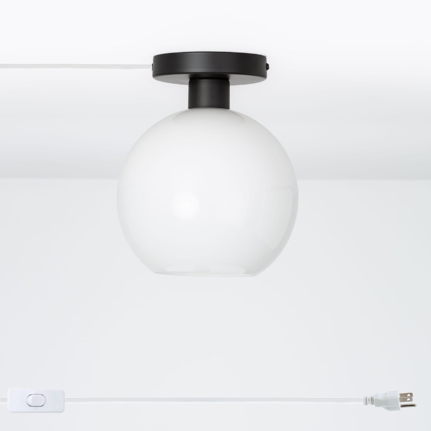Glass Globe Button Plug-In Flush Mount - 8inch