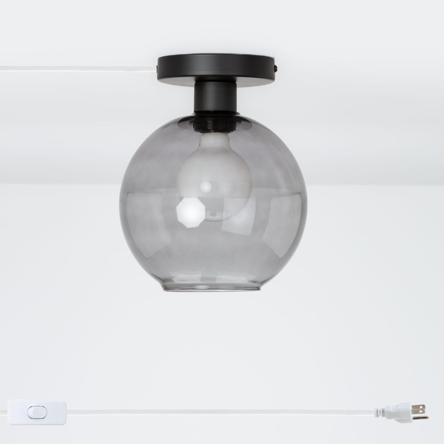 Glass Globe Button Plug-In Flush Mount - 8inch