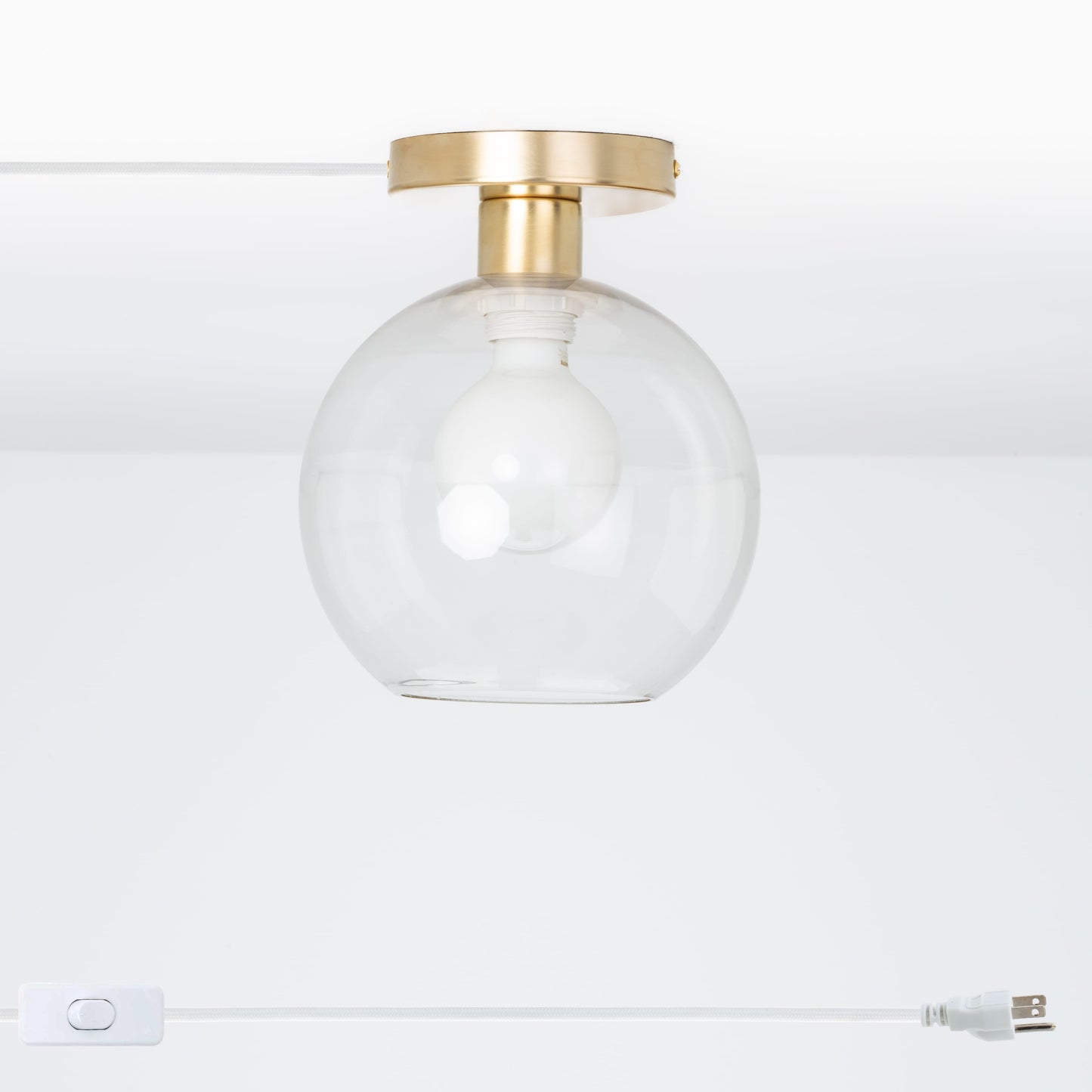 Glass Globe Button Plug-In Flush Mount - 8inch