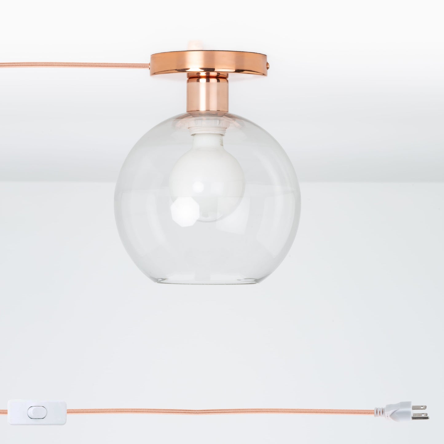 Glass Globe Button Plug-In Flush Mount - 8inch