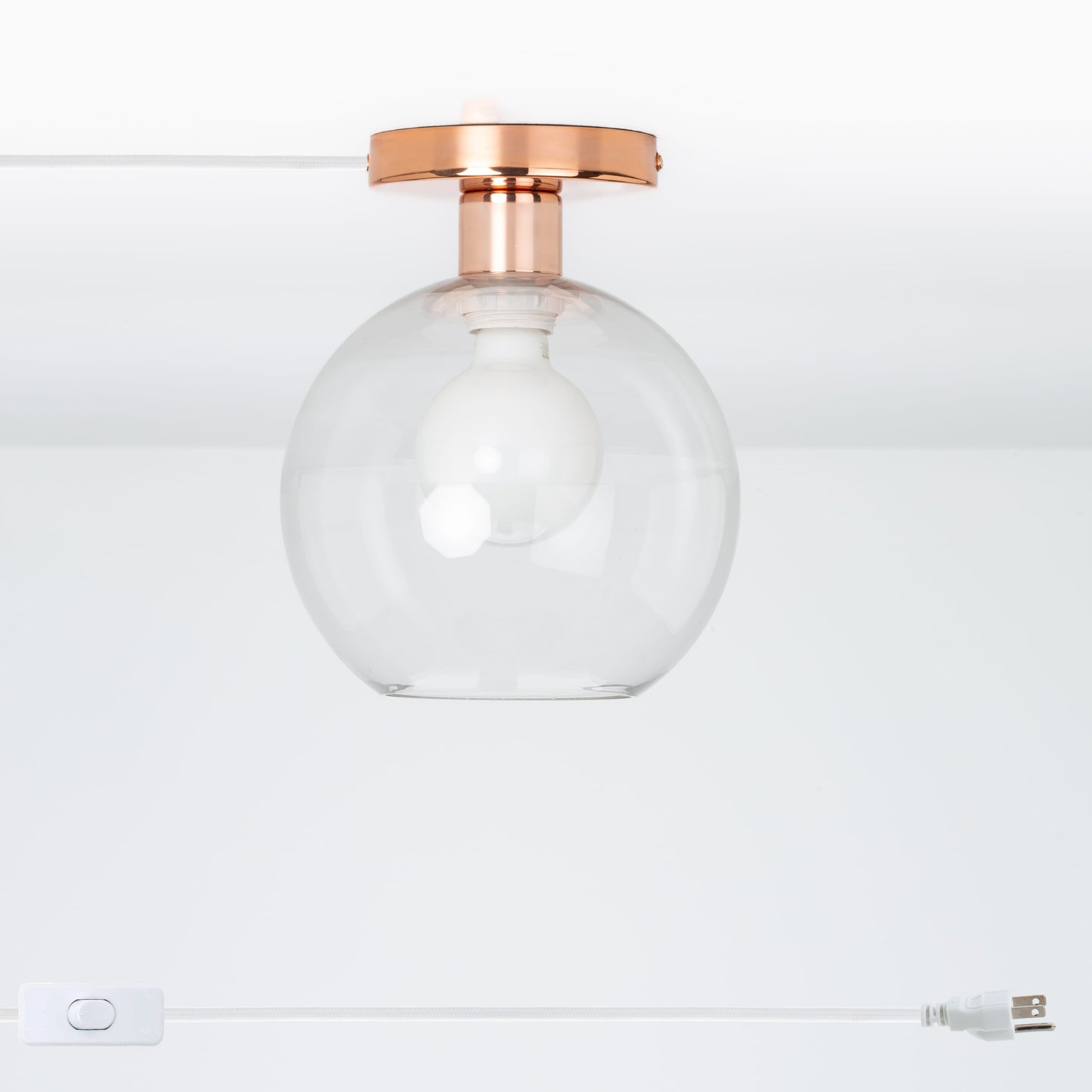 Glass Globe Button Plug-In Flush Mount - 8inch