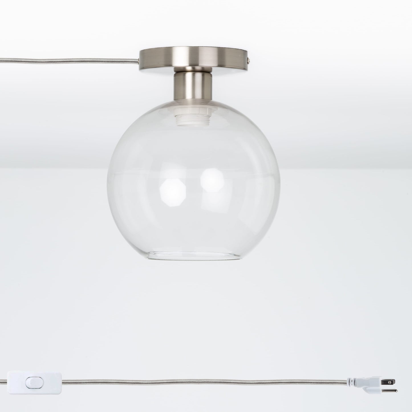 Glass Globe Button Plug-In Flush Mount - 8inch