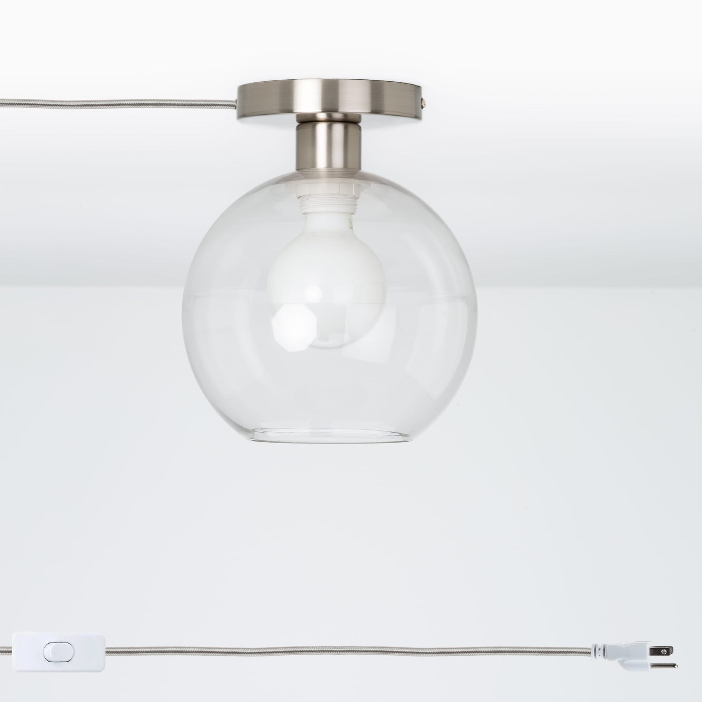 Glass Globe Button Plug-In Flush Mount - 8inch