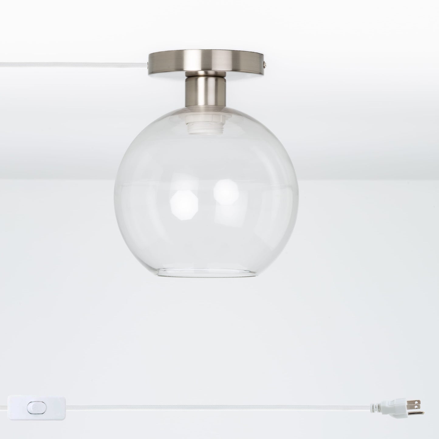 Glass Globe Button Plug-In Flush Mount - 8inch