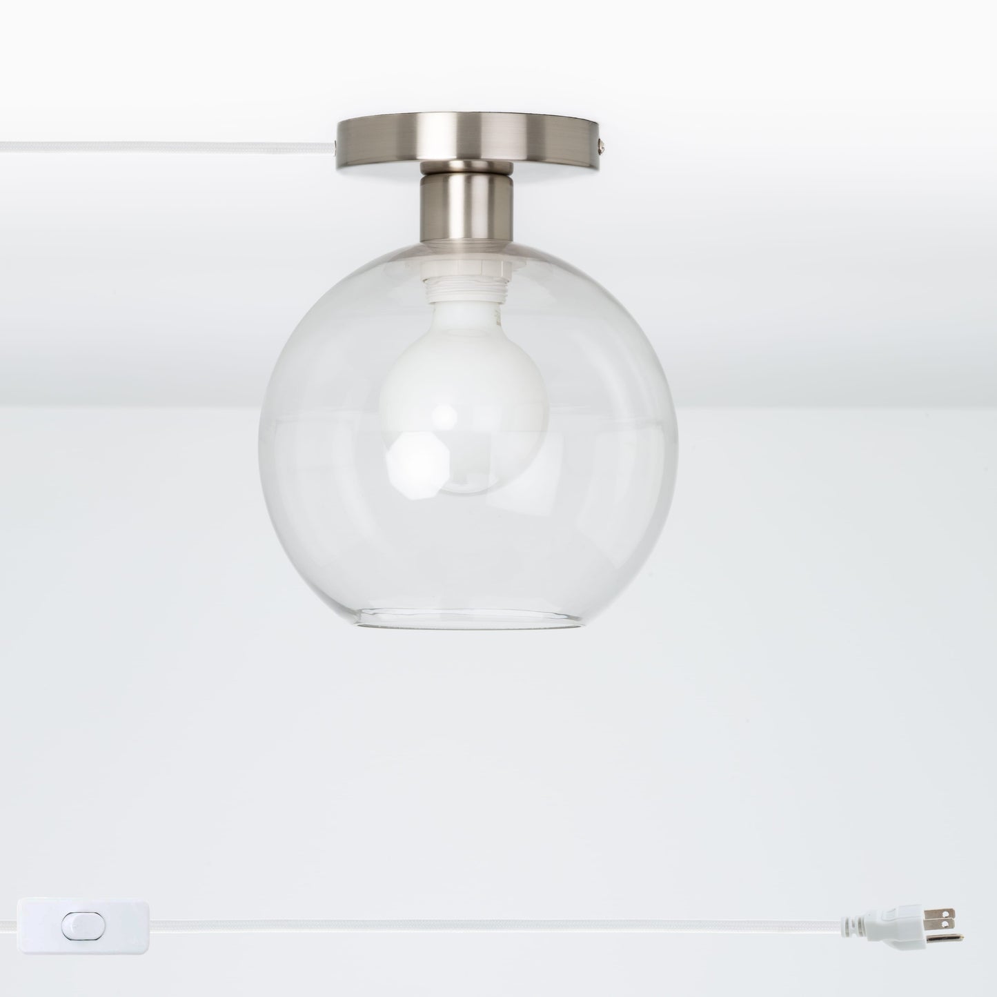 Glass Globe Button Plug-In Flush Mount - 8inch