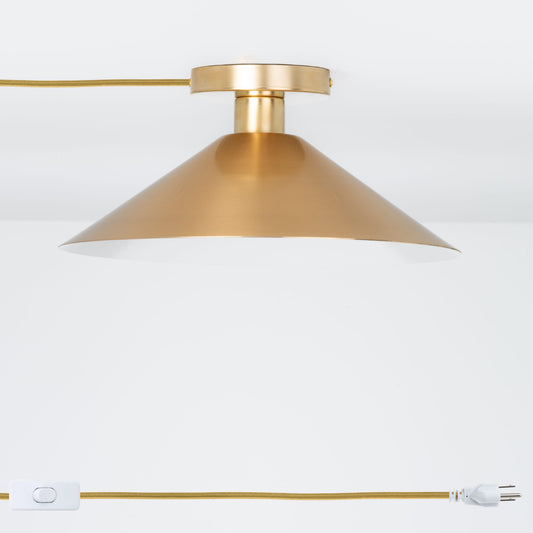 Slope Shade Button Plug-In Flush Mount Solid Raw Brass / Matching