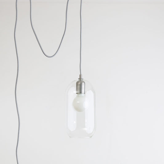 Glass Pill Fixed Shade Plug-In Pendant Raw Metal / Clear