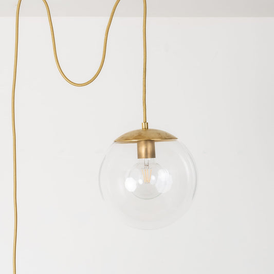 Mod Glass Globe Plug-In Pendant - 10inch Raw Brass / Clear