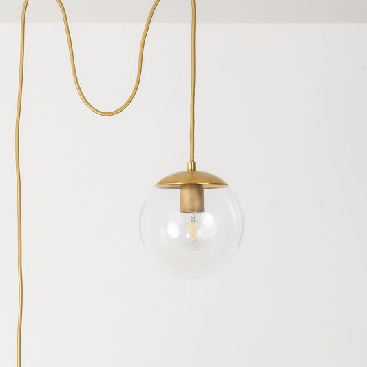 Mod Glass Globe Plug-In Pendant - 8inch Raw Brass / Clear