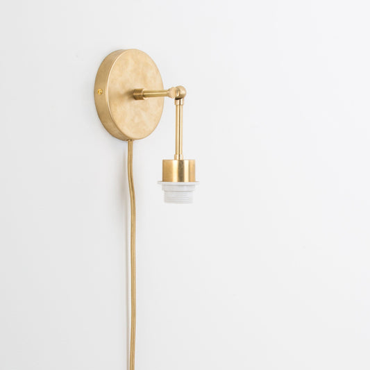 Plug-In Hinge Shade Ready Solo Sconce Solid Raw Brass