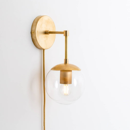 Mod Glass Globe Solo Plug-In Sconce Solid Raw Brass / Clear / Medium